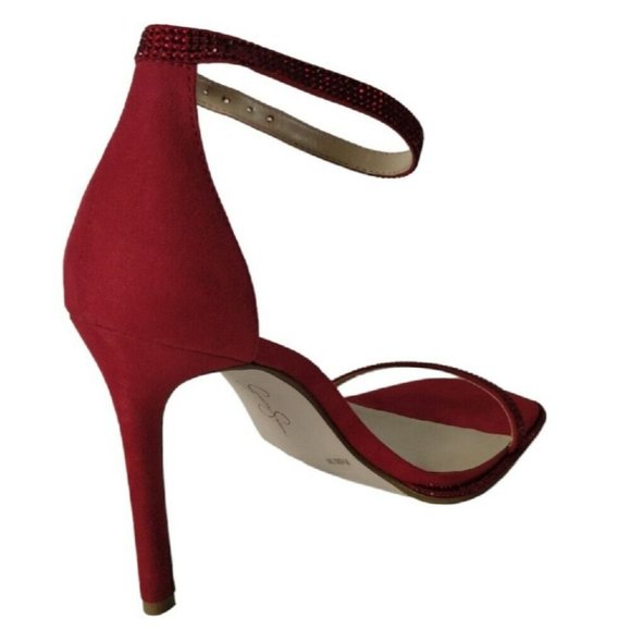 Jessica Simpson Womens 8.5 Ostey Red Rhinestones Ankle Strap 4 inch Heels New - Picture 8 of 16